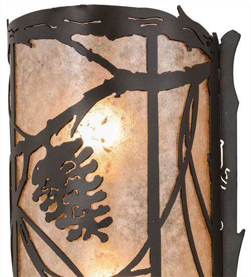 Meyda Lighting Whispering Pines 10" 2-Light Timeless Bronze Wall Sconce With Silver Mica Shade Glass