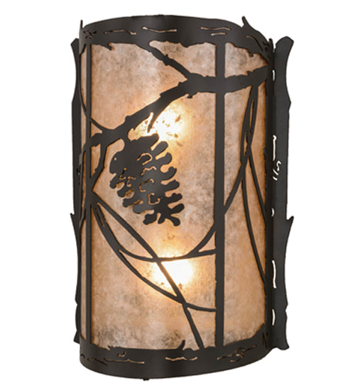 Meyda Lighting Whispering Pines 10" 2-Light Timeless Bronze Wall Sconce With Silver Mica Shade Glass