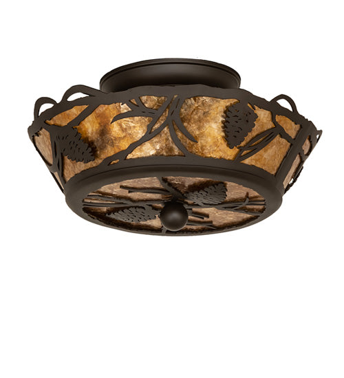Meyda Lighting Whispering Pines 10" 3-Light Oil Rubbed Bronze Flush Mount Light With Amber Mica Shade Glass