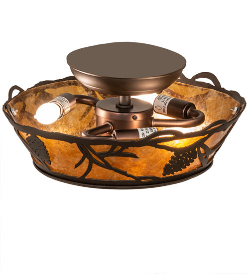 Meyda Lighting Whispering Pines 10" 3-Light Oil Rubbed Bronze Flush Mount Light With Amber Mica Shade Glass