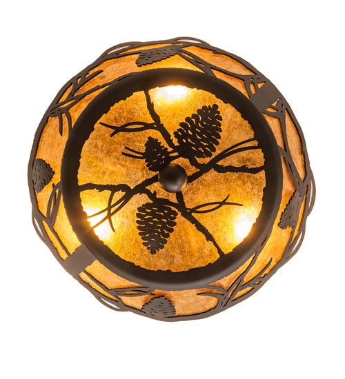 Meyda Lighting Whispering Pines 10" 3-Light Oil Rubbed Bronze Flush Mount Light With Amber Mica Shade Glass