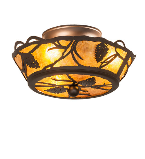 Meyda Lighting Whispering Pines 10" 3-Light Oil Rubbed Bronze Flush Mount Light With Amber Mica Shade Glass