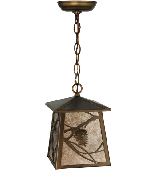 Meyda Lighting Whispering Pines 10" Antique Copper Lantern Pendant Light With Silver Mica Shade Glass