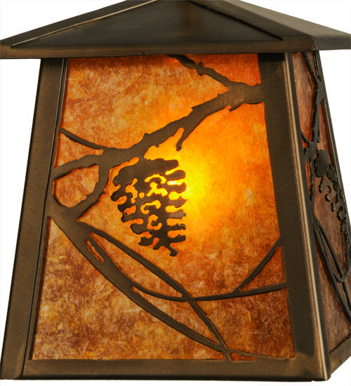 Meyda Lighting Whispering Pines 10" Antique Copper Mini Pendant Light With Amber Mica Shade Glass