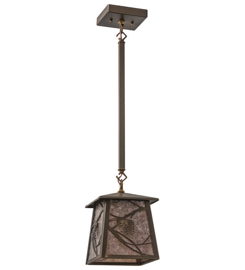 Meyda Lighting Whispering Pines 10" Antique Copper Mini Pendant Light With Silver Mica Shade Glass