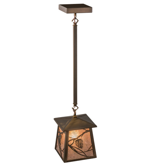 Meyda Lighting Whispering Pines 10" Antique Copper Mini Pendant Light With Silver Mica Shade Glass