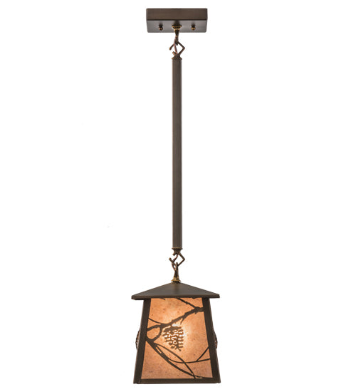 Meyda Lighting Whispering Pines 10" Antique Copper Mini Pendant Light With Silver Mica Shade Glass