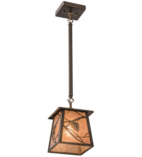 Meyda Lighting Whispering Pines 10" Antique Copper Mini Pendant Light With Silver Mica Shade Glass