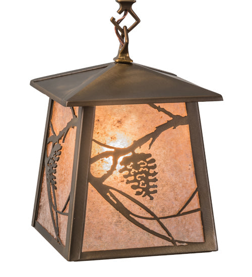 Meyda Lighting Whispering Pines 10" Antique Copper Mini Pendant Light With Silver Mica Shade Glass