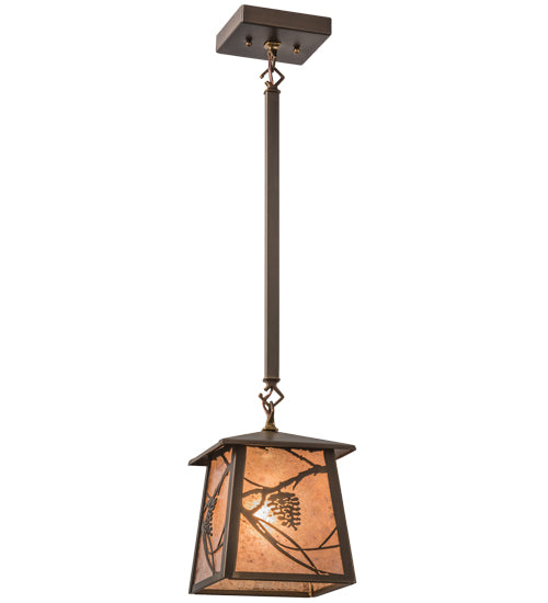Meyda Lighting Whispering Pines 10" Antique Copper Mini Pendant Light With Silver Mica Shade Glass