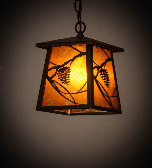 Meyda Lighting Whispering Pines 10" Mahogany Bronze Pendant Light With Amber Mica Shade Glass