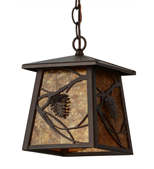 Meyda Lighting Whispering Pines 10" Mahogany Bronze Pendant Light With Amber Mica Shade Glass
