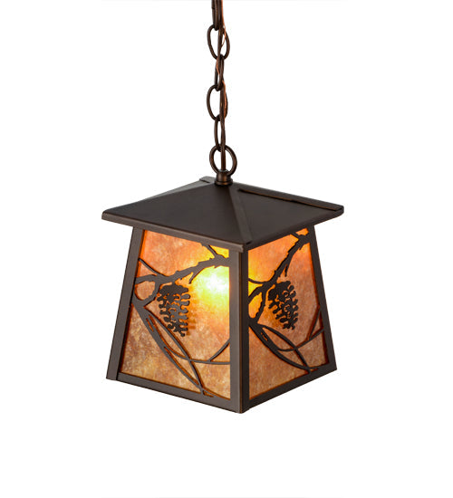 Meyda Lighting Whispering Pines 10" Mahogany Bronze Pendant Light With Amber Mica Shade Glass