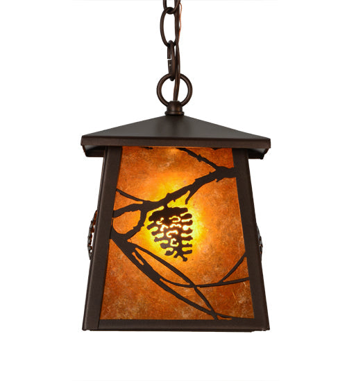 Meyda Lighting Whispering Pines 10" Mahogany Bronze Pendant Light With Amber Mica Shade Glass
