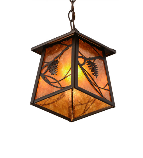 Meyda Lighting Whispering Pines 10" Mahogany Bronze Pendant Light With Amber Mica Shade Glass