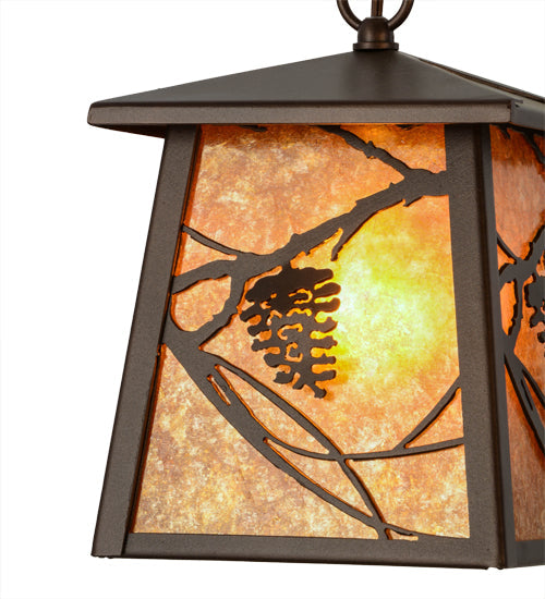 Meyda Lighting Whispering Pines 10" Mahogany Bronze Pendant Light With Amber Mica Shade Glass