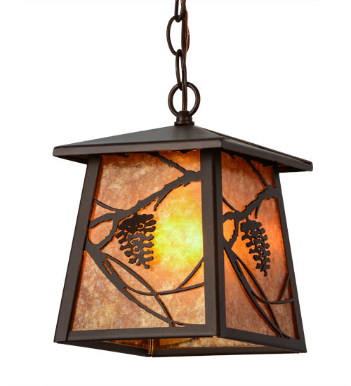 Meyda Lighting Whispering Pines 10" Mahogany Bronze Pendant Light With Amber Mica Shade Glass