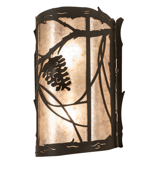 Meyda Lighting Whispering Pines 10" Oil Rubbed Bronze Left Wall Sconce With Silver Mica Shade Glass