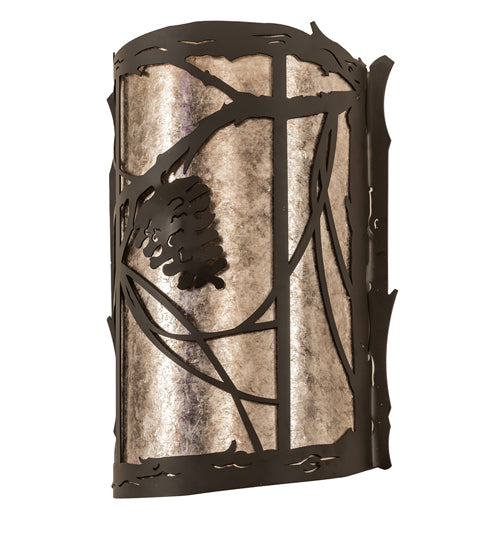 Meyda Lighting Whispering Pines 10" Oil Rubbed Bronze Left Wall Sconce With Silver Mica Shade Glass