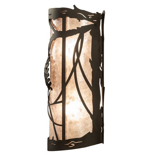 Meyda Lighting Whispering Pines 10" Oil Rubbed Bronze Left Wall Sconce With Silver Mica Shade Glass