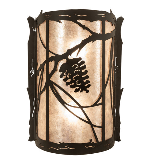 Meyda Lighting Whispering Pines 10" Oil Rubbed Bronze Left Wall Sconce With Silver Mica Shade Glass