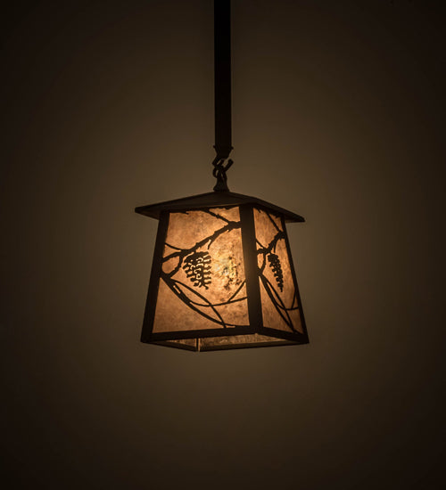 Meyda Lighting Whispering Pines 10" Oil Rubbed Bronze Pendant Light With Silver Mica Shade Glass