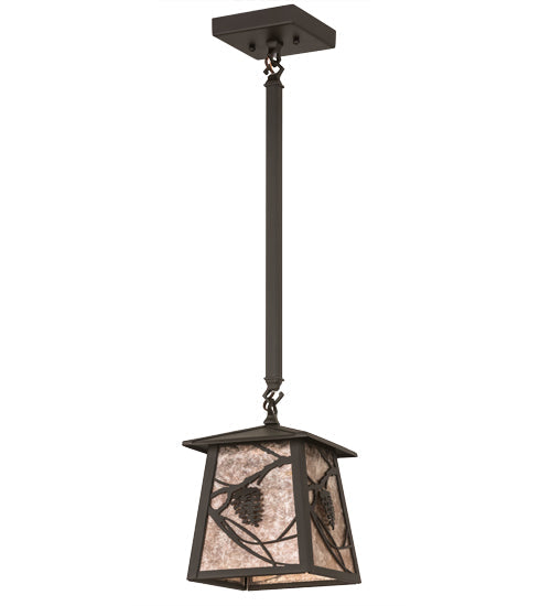 Meyda Lighting Whispering Pines 10" Oil Rubbed Bronze Pendant Light With Silver Mica Shade Glass