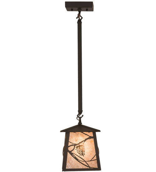 Meyda Lighting Whispering Pines 10" Oil Rubbed Bronze Pendant Light With Silver Mica Shade Glass