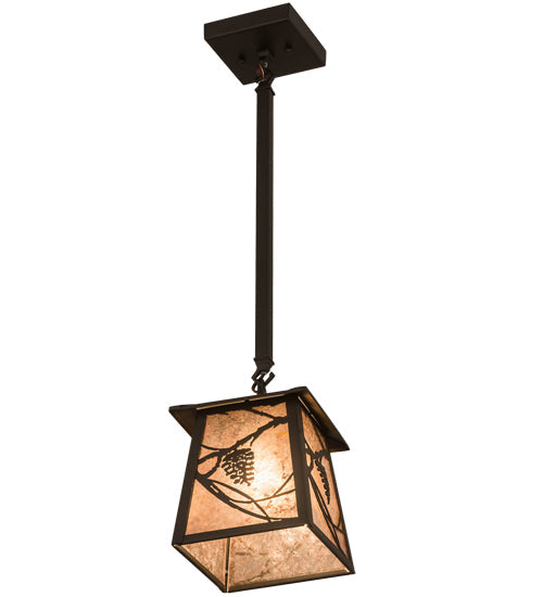 Meyda Lighting Whispering Pines 10" Oil Rubbed Bronze Pendant Light With Silver Mica Shade Glass