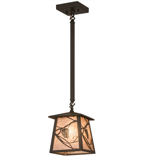 Meyda Lighting Whispering Pines 10" Oil Rubbed Bronze Pendant Light With Silver Mica Shade Glass