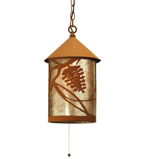 Meyda Lighting Whispering Pines 10" Rust Mini Pendant Light With Silver Mica Shade Glass