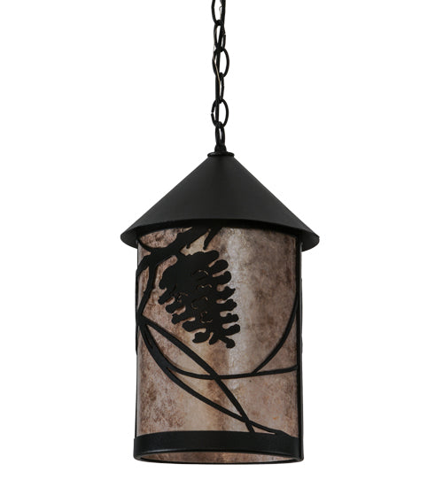 Meyda Lighting Whispering Pines 10" Textured Black Pendant Light With Silver Mica Shade Glass