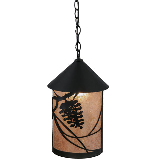 Meyda Lighting Whispering Pines 10" Textured Black Pendant Light With Silver Mica Shade Glass