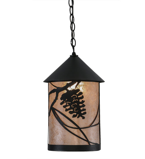 Meyda Lighting Whispering Pines 10" Textured Black Pendant Light With Silver Mica Shade Glass