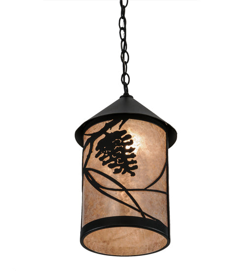 Meyda Lighting Whispering Pines 10" Textured Black Pendant Light With Silver Mica Shade Glass