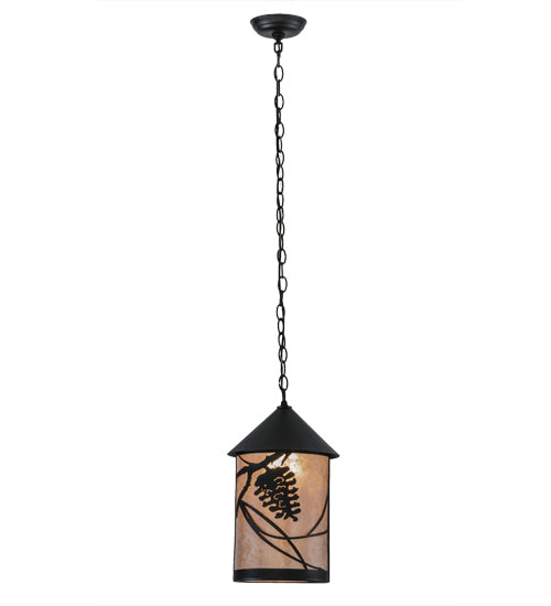 Meyda Lighting Whispering Pines 10" Textured Black Pendant Light With Silver Mica Shade Glass