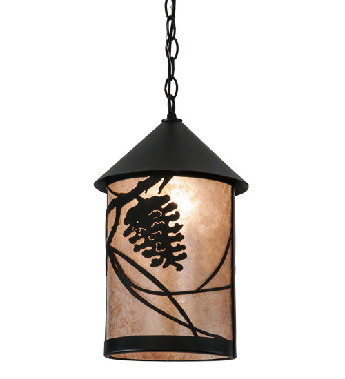 Meyda Lighting Whispering Pines 10" Textured Black Pendant Light With Silver Mica Shade Glass