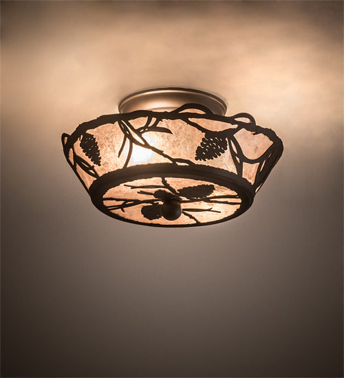 Meyda Lighting Whispering Pines 11" 2-Light Oil Rubbed Bronze Flush Mount Light With Silver Mica Shade Glass
