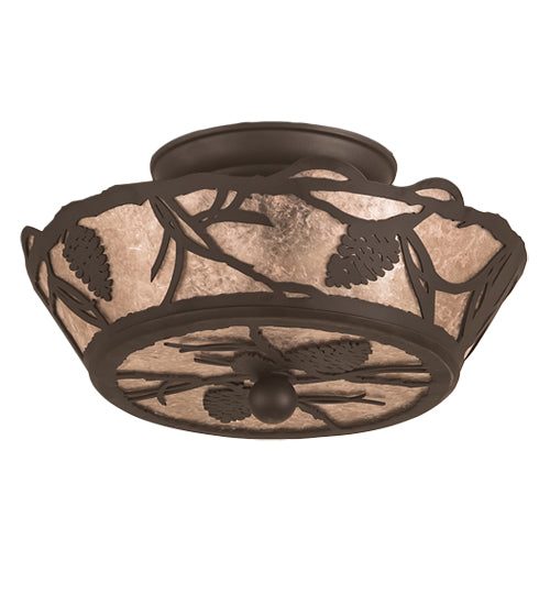 Meyda Lighting Whispering Pines 11" 2-Light Oil Rubbed Bronze Flush Mount Light With Silver Mica Shade Glass