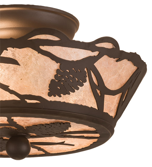 Meyda Lighting Whispering Pines 11" 2-Light Oil Rubbed Bronze Flush Mount Light With Silver Mica Shade Glass
