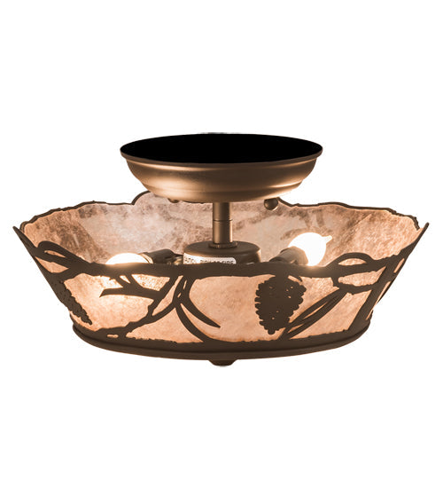 Meyda Lighting Whispering Pines 11" 2-Light Oil Rubbed Bronze Flush Mount Light With Silver Mica Shade Glass