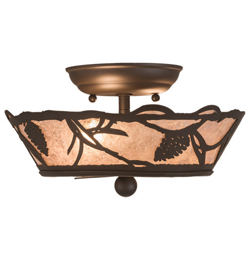 Meyda Lighting Whispering Pines 11" 2-Light Oil Rubbed Bronze Flush Mount Light With Silver Mica Shade Glass