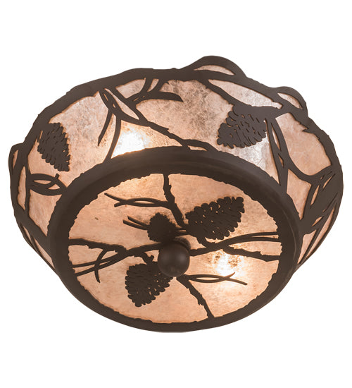 Meyda Lighting Whispering Pines 11" 2-Light Oil Rubbed Bronze Flush Mount Light With Silver Mica Shade Glass