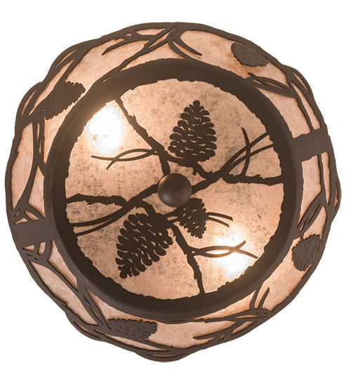 Meyda Lighting Whispering Pines 11" 2-Light Oil Rubbed Bronze Flush Mount Light With Silver Mica Shade Glass