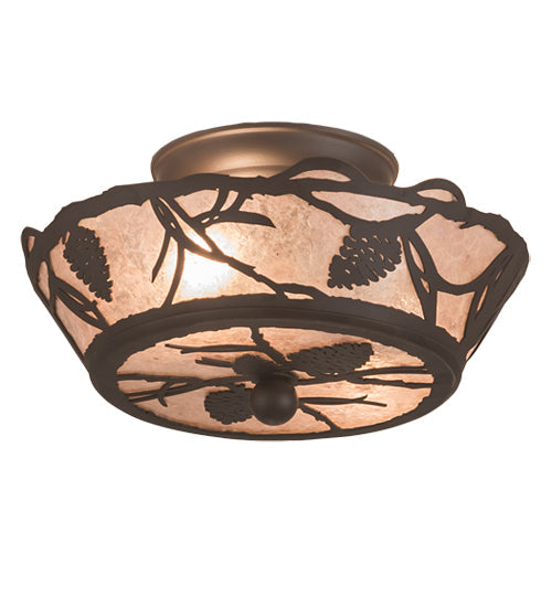 Meyda Lighting Whispering Pines 11" 2-Light Oil Rubbed Bronze Flush Mount Light With Silver Mica Shade Glass