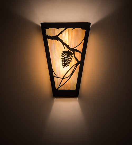 Meyda Lighting Whispering Pines 11" 2-Light Timeless Bronze Wall Sconce With Beige Iridescent Art Shade Glass