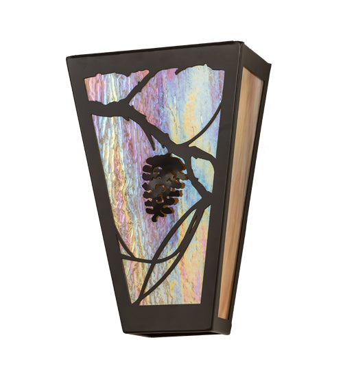 Meyda Lighting Whispering Pines 11" 2-Light Timeless Bronze Wall Sconce With Beige Iridescent Art Shade Glass