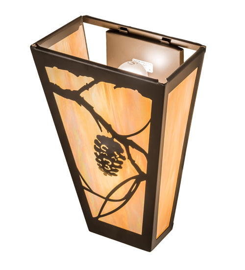 Meyda Lighting Whispering Pines 11" 2-Light Timeless Bronze Wall Sconce With Beige Iridescent Art Shade Glass