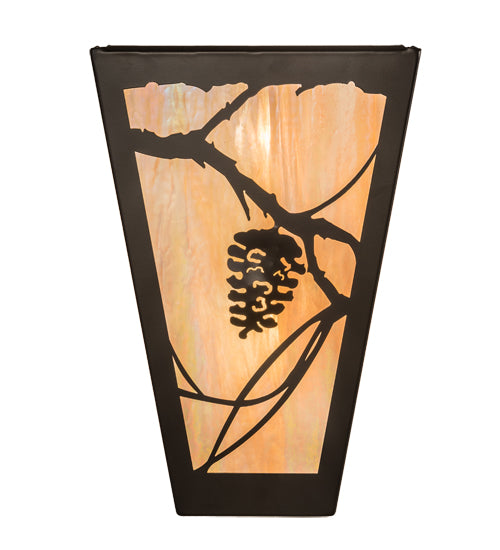 Meyda Lighting Whispering Pines 11" 2-Light Timeless Bronze Wall Sconce With Beige Iridescent Art Shade Glass