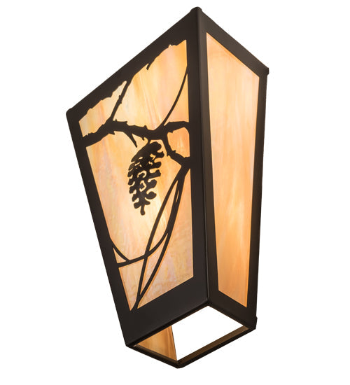 Meyda Lighting Whispering Pines 11" 2-Light Timeless Bronze Wall Sconce With Beige Iridescent Art Shade Glass